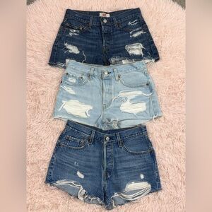 👖🛒 Levi Strauss&Co. ButtonFly Distressed Denim Shorts Bundle size 26 (Set of 3)